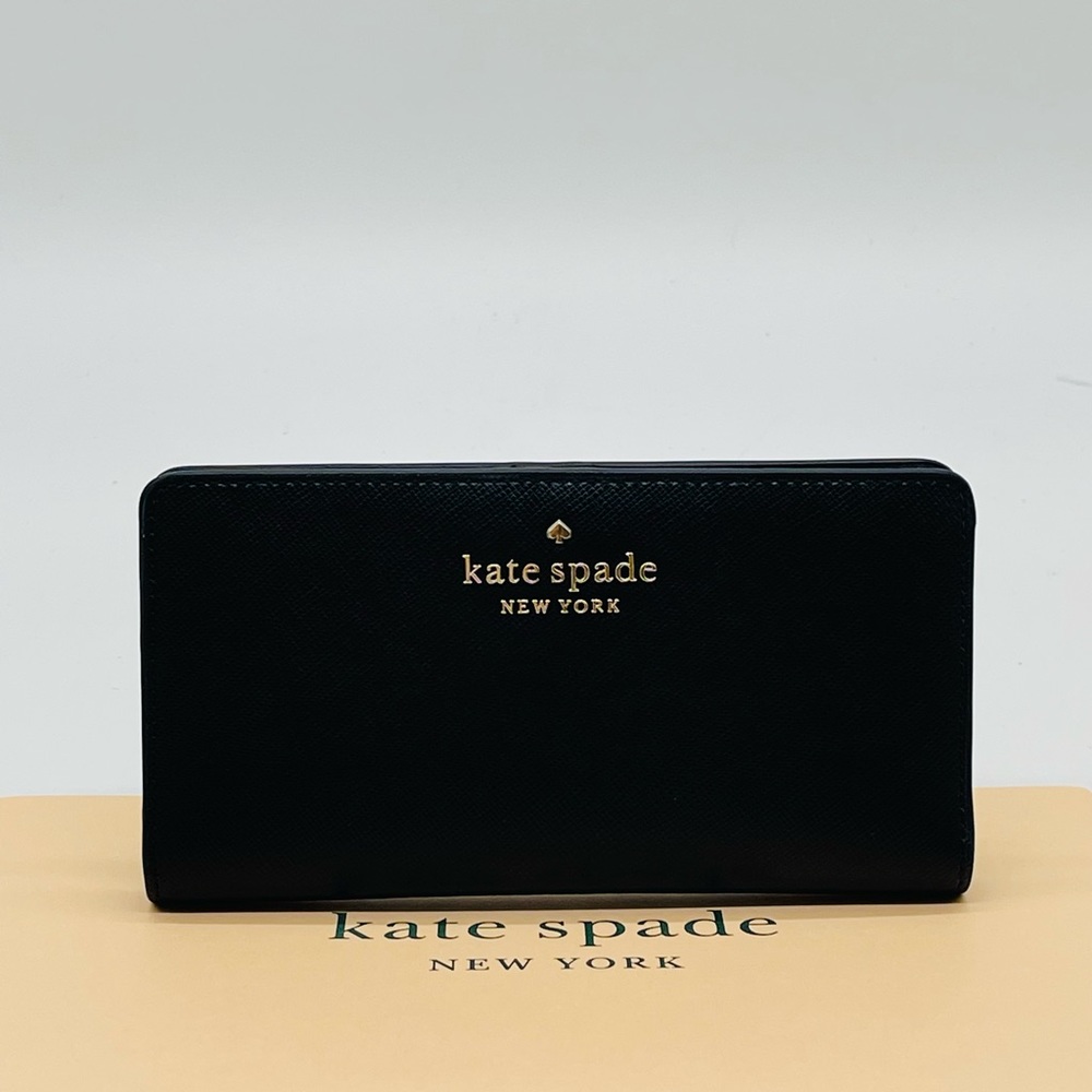 Kate Spade Large Slim Bifold Wallet Black - Picture 3 of 7